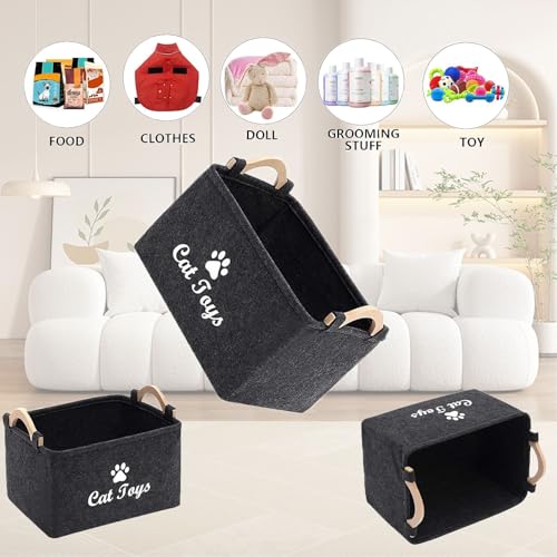 CozyCove Felt pet Toy Box Collapsible Pet Supplies Storage Basket cat toy box storage basket chest organizer，Fabric Storage Bin for Organizing Pet Toys, Blankets, Leashes, and Food