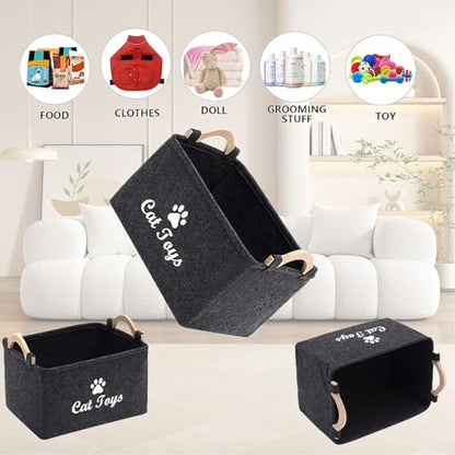 CozyCove Felt pet Toy Box Collapsible Pet Supplies Storage Basket cat toy box storage basket chest organizer，Fabric Storage Bin for Organizing Pet Toys, Blankets, Leashes, and Food
