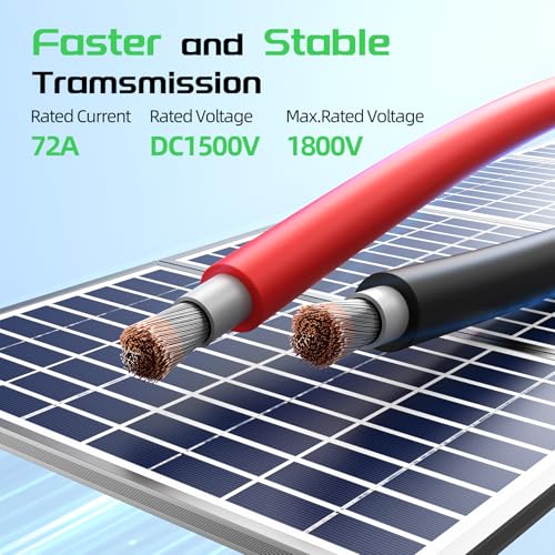 Bateria Power 2x50 Feet 8AWG (10mm²) Solar Panel Wire, Tinned Copper Solar Panel Extension Cable PV Wiring for Photovoltaic Solar System, Automotive RVs, Marine (50FT Red + 50FT Black) - color: Black+Red, size: 50Ft 8AWG