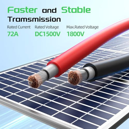 Bateria Power 2x50 Feet 8AWG (10mm²) Solar Panel Wire, Tinned Copper Solar Panel Extension Cable PV Wiring for Photovoltaic Solar System, Automotive RVs, Marine (50FT Red + 50FT Black) - color: Black+Red, size: 50Ft 8AWG