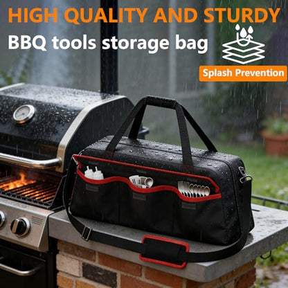 Grill Tool Storage Bag,Grill Utensil Storage Bag for Barbecue Tool up to 22",BBQ Utensil Storage Caddy with Pockets,Barbecue Utensil Case for Outdoor Grilling, Camping, Bag Only