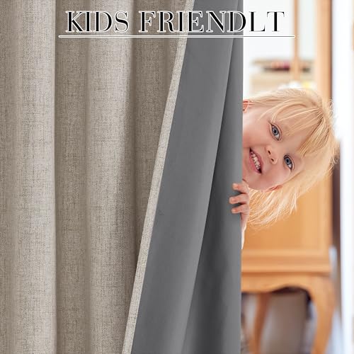 RYB HOME Natural Beige 100% Blackout Curtains 63 inch Long, Light Blacking & Thermal Insulated Curtains for Nursery/Bedroom/Kids'Room, Back Tab & Rod Pocket Window Treatment, W52 x L63, 2 Panels - color: Natural Beige, size: 52"W x 63"L (Pack of 2)