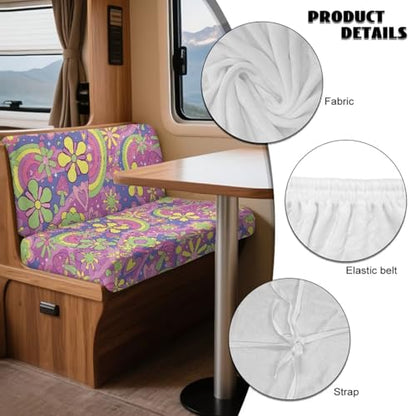 Hippie Daisy Pattern 2 Pcs RV Dinette Cushion Covers Washable Camper Cushion Slipcover Thickened Camper Seat Covers Dinette Booth Sofa Slipover for Travel Trailer Couch - color: Hippie Daisy