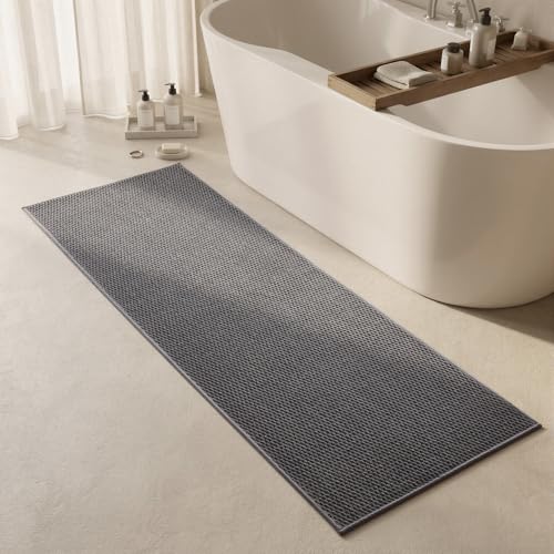 Triohero Bathroom Runner Rugs, Long Bath Mat Runner Washable Thin Quick Dry Low Pile Bathroom Runner Rugs Non Slip, Dark Grey 24"x70" - color: Dark Grey, size: 24"x70"
