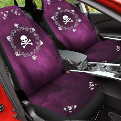 Bulopur Cute Magenta Skull 2 Piece Front Car Seat Covers for Women Men, Fashion Vehicle Seat Protector Covers, Universal Fit High Back Bucket Seat Cover - color: Black Magenta Skull Floral