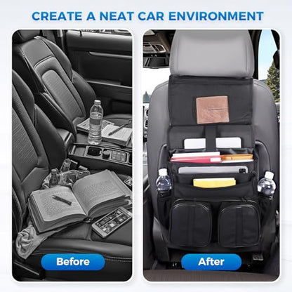 Tsumbay 2-in-1 Car Seat Organizer for Front Seat, Hanging Car Organizer with Laptop Compartment, Tablet Holder & Adjustable Shoulder Strap, Heavy-Duty Oxford Leather Office Organizer for SUV,Truck,Van