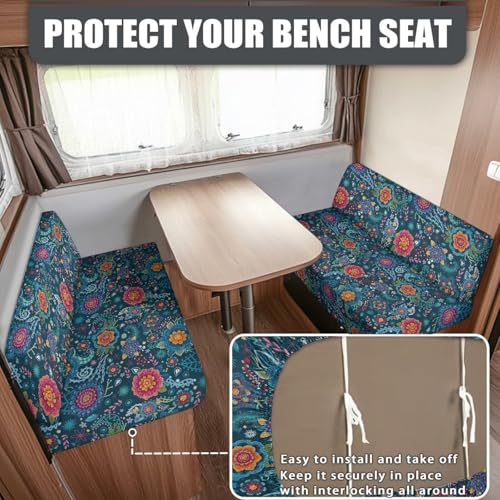 Rv Bench Seat Covers for Dinette - Rv Couch Cover Replacement for Rv Camper Dark Blue Bohemia Flower Rv Accessories Rv Replacement Furniture Sofa Chair Cover - color: Dark Blue Bohemia Flower