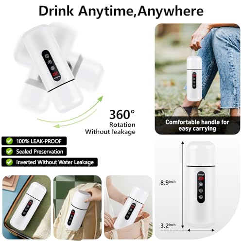 Car Electric Kettle,Portable Travel Kettle,12V/24V Car Coffee Warmer,420ML Hot Water Heater with Built-in Magnetic Induction Stirring,Small Mini Hot Water Boiler for Tea Coffee Milk - color: White