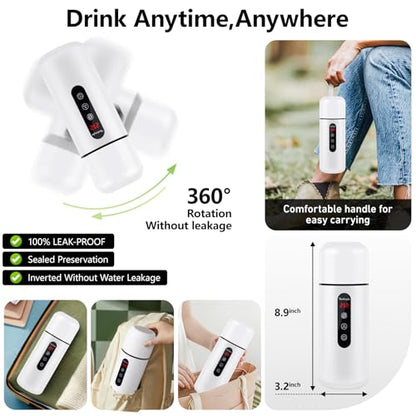 Car Electric Kettle,Portable Travel Kettle,12V/24V Car Coffee Warmer,420ML Hot Water Heater with Built-in Magnetic Induction Stirring,Small Mini Hot Water Boiler for Tea Coffee Milk - color: White