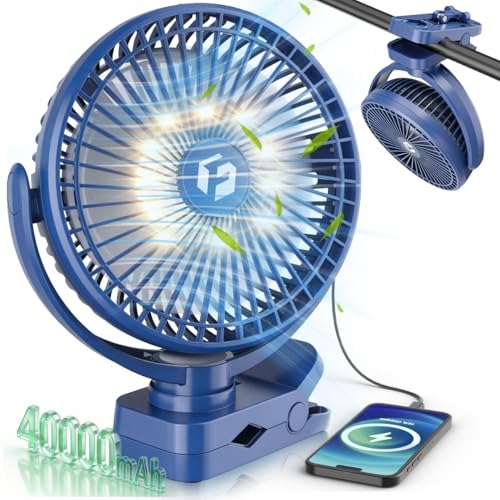 40000mAh Clip on Fan for Golf Cart, 150H Working Time Portable Rechargeable Fans with LED Timers - 8-Inch Battery Powered Fan for Travel Indoor Desk Tent, Golf Accessories Gifts for Men Dad, Blue - color: Blue