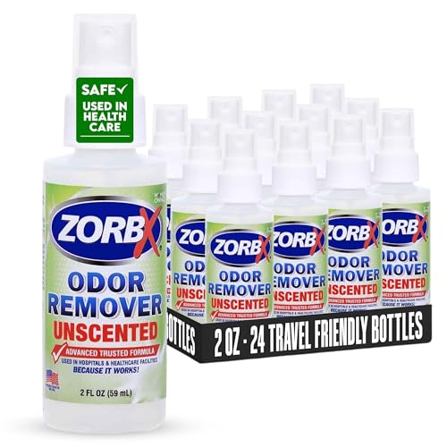 ZORBX Unscented Odor Eliminator Spray 2 Oz (24-Pack) – Hospital-Grade Permanent Odor Remover for Pet & Human Urine, Smoke & Strong Household Odors – Carpet, Upholstery, Mattress, Bathroom, Car & More - size: 2 Fl Oz (Pack of 24)