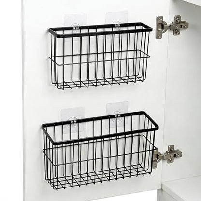 FAMNONE 2 Pack Adhesive Cabinet Door Organizer – 5.9” Deep Lid Organizer for Cabinet, No Drill Wall Mounted Storage Box for Pantry Door, Kitchen & Bathroom Space Saving Organizer