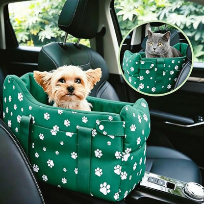 Center Console Dog Car Seat Safe Travel for Small Dogs Under 15 lbs Detachable Washable Pet Carrier with Storage Pockets & Safety Leash (Wilderness Green) - color: Wilderness Green