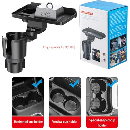 Cup Holder Tray, Detachable 360° Rotatable w/Phone Mount, Fits 2.6‑3.9 Inch | Car Cup Holder Long Road Trip Essentials Travel Patrol Accessories Drink Holder Organizer for Semi Truck Rv - color: Tray& CupHolder