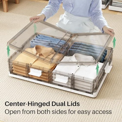 Kitstorack Clear Plastic Under Bed Storage Containers Bins with Lids and 8 Pre-installed Wheels,37.8 Qt, Rolling Foldable Flat Under Bed Organizer Boxes for Clothes Shoes Clothing Bedroom - size: Standard - 1 PACK