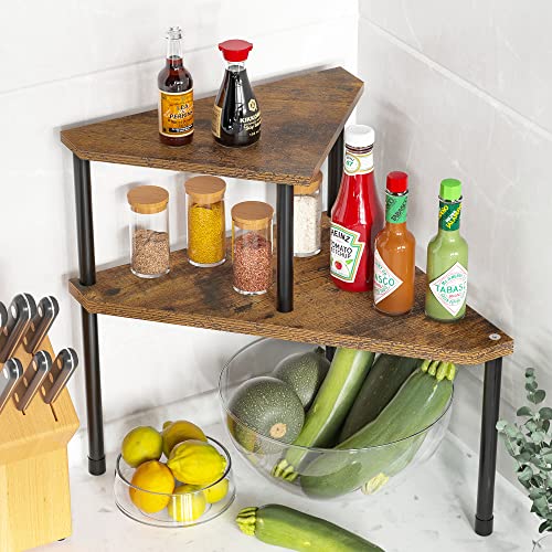 Weenson Kitchen Countertop Organizer Spice Rack for Salt, Bathroom Counter Organizer Over Sink for Toiletries, Makeup, 2-Tier Corner Counter Shelf for Coffee Area Storage Dresser Table(Rust Brown) - color: Rust Brown