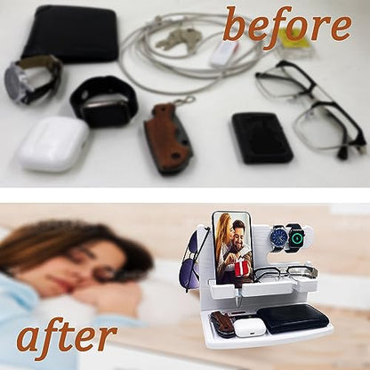 VEIYAILU Gifts for Women Girlfriend Him Men Dad Husband Boyfriend Nightstand Organizer Wood Phone Docking Station(White) - color: white