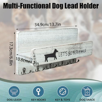 Wood Dog Leash Holder for Wall, Key Hangers with 5 Double Key Hooks, Dog Leash Hanger Wall Mounted for Entryway, Farmhouse Treats,35cm,White - color: White