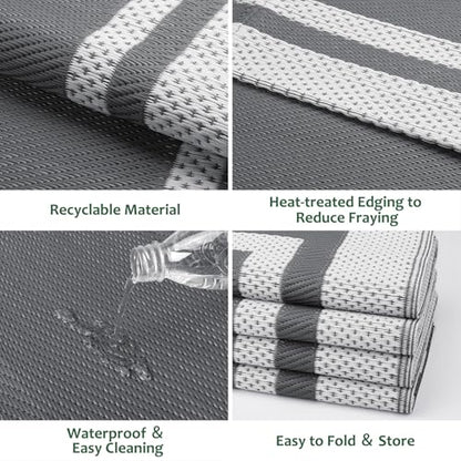 HappyTrends,Outdoor Rug,Patio Rug,Reversible Portable Outdoor Plastic Straw Rug,Camping Rugs for Outside RV,Large Waterproof Area Rugs for Patio,Deck,Picnic,Porch,Balcony(4'x 6',White&Gray) - size: 4' x 6' (Rectangular)
