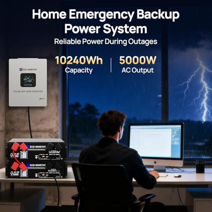 ECO-WORTHY Home Power Station Backup Power,10240Wh LiFePO4 Battery Support Communication、Bluetooth and WiFi,AC 5000W Inverter, 2Hr/5Hr Fast Charge,for Home Backup,Emergency,Solar System Components - size: 10240Wh+5KwOutput