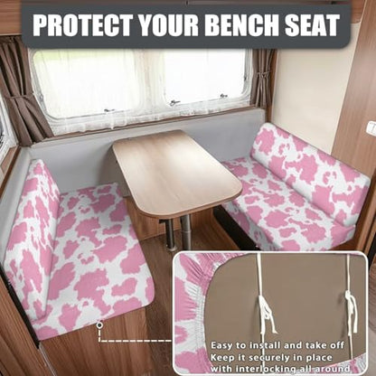 Pink RV Dinette Cushion Covers Cow Print Stretch Camper Cushion Cover Booth Seats Replacement RV Cushion Covers Washable Sofa Furniture Protector - color: Pink Cow Print