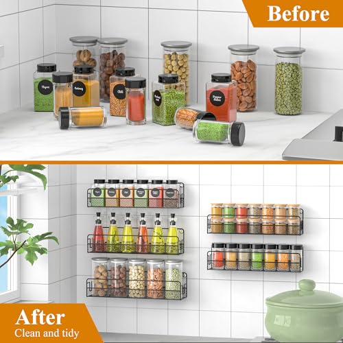 Wall Mounted Spice Rack Organizer, Pantry Door Organizer & Hanging Storage Baskets, Metal Spice Shelf for Kitchen Cabinet, 3 Depth Sizes Hold Large Jars to Nail Polish Bottles, 5 Pack - size: 5 Tier