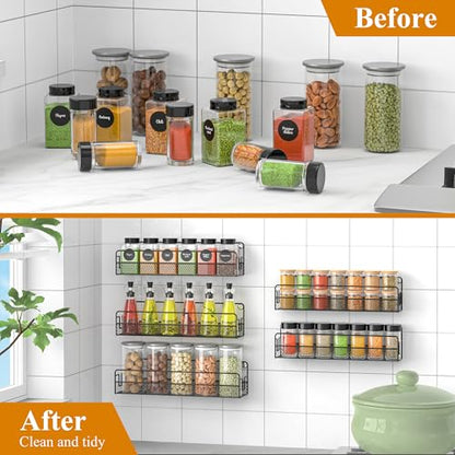 Wall Mounted Spice Rack Organizer, Pantry Door Organizer & Hanging Storage Baskets, Metal Spice Shelf for Kitchen Cabinet, 3 Depth Sizes Hold Large Jars to Nail Polish Bottles, 5 Pack - size: 5 Tier