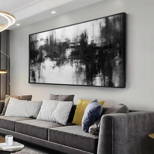 Abstract Wall Art Framed Home Artwork Decor Black and White Modern Minimalist Canvas Painting Living Room Decor for Bedroom Office Wall Decor 24"x48" - color: Black, size: 48"L x 24"W