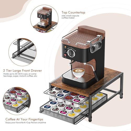 Kssiaz K Cup Holder, 2-tier Coffee Pod Holder for 48 Pods, K Cup Drawer Organizer with Sliding Storage Drawer, Coffee Bar Station Organizer for Countertop, Space Saving, Home & Office, Black - size: 13.8"×11.2"*6.7"