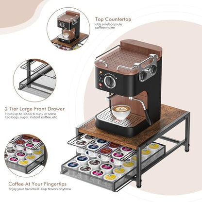 Kssiaz K Cup Holder, 2-tier Coffee Pod Holder for 48 Pods, K Cup Drawer Organizer with Sliding Storage Drawer, Coffee Bar Station Organizer for Countertop, Space Saving, Home & Office, Black - size: 13.8"×11.2"*6.7"