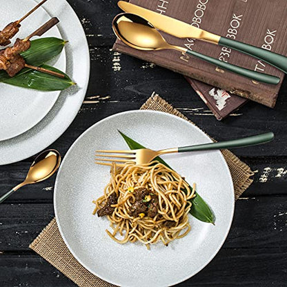AARAINBOW 7 Pieces Stainless Steel Flatware Set Portable Reusable Cutlery Set Travel Utensils Set Including Chopsticks Knife Fork Spoon Straws Cleaning Brush Dishwasher Safe (7 Green Golden) - color: 7 Green Golden