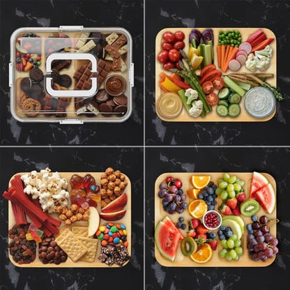 SpaceAid Charcuterie Board with Clear Lid, Portable Travel Cheese Cutting Boards for Picnic Accessories, Bamboo Serving Tray with Lids, House Warming Gifts, White Handles, 8 Compartments - color: White Handles, 8 Compartment