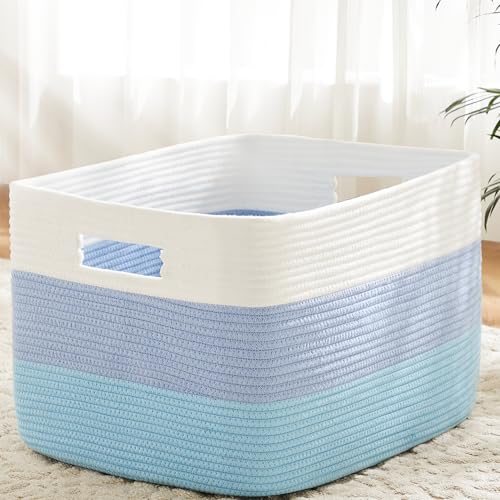 Artfeel Blanket Basket,Rectangle Woven Baskets for Storage,65L Laundry Basket for Decorative Nursery Blanket,Toys,Dirty Clothes and Magazine in Shelves,Baby Room,and Living Room - color: Blue, size: 65L