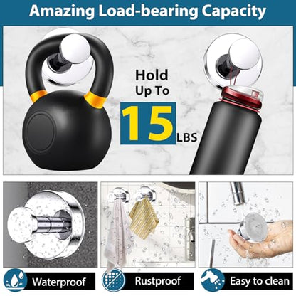 Suction Cup Hooks for Shower, Bathrooms Wall, Glass Door, Mirror, Kitchen–Towel, Robes, Coat, Hanging up to 15 lbs No-Drill Suction Hooks–Waterproof & Rustproof (Chrome, 2 PCS) - color: Chrome