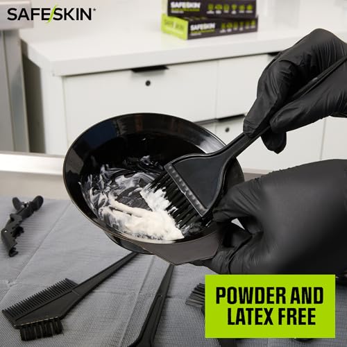 SAFESKIN Black Nitrile Disposable Gloves Powder Free Latex Free Tattoo, Food Prep, 3.5 mil - size: Small