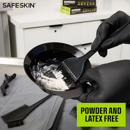 SAFESKIN Black Nitrile Disposable Gloves Powder Free Latex Free Tattoo, Food Prep, 3.5 mil - size: Medium