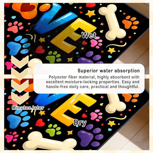 Nuxovilar Pet Food Mat Dog Supplies Vibrant Love-Themed Polyester (23.62×17.71 inches) Bowl Water Spill Pad Feeding Gear for Kitchen, Pet Station, Dining Area - color: TT17786