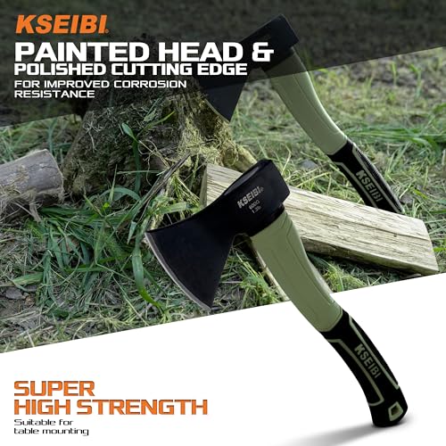 KSEIBI Hatchet with Sheath, Camping Axe for Splitting and Kindling Wood, Forged Steel Blade with Anti-Slip and Shock Reduction Handle Great Throwing Hatchets (Sausalito Green) - style: Sausalito Green