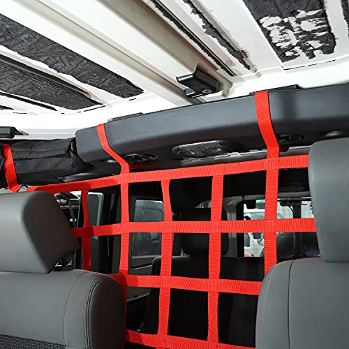 JeCar for Jeep Rear Seat Divider Net, Mesh Cargo Net Dog Car Barrier for 2007-2021 Jeep Wrangler JK JL Gladiator JT 2DR 4DR (Red) - color: Red