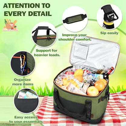 Tirrinia Large Cooler Bag Insulated, 48 Cans Leakproof Soft Camping Coolers, Portable Beach Cooler with Shoulder Strap for Picnic, Beach, Travel Road Trip