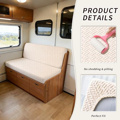 RV Dinette Cushion Covers, 2PCS Woven RV Couch Cover, Camper Cushion Covers, Camper-rv Sofa Cover for Couch, Bench Seat & Dinette Booth Cushions(Lvory White,[39.4" to 49.2"]×[19.7" to 25.6"]) - color: Woven/Lvory White/2pcs