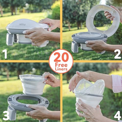 Nuby On-the-Go Portable Potty Seat - Collapsible Travel Toilet Seat for Boys and Girls 18+ Months - Includes Storage Bag and Disposable Liners - Toddler Potty Training Toilet - style: On-The-Go Potty