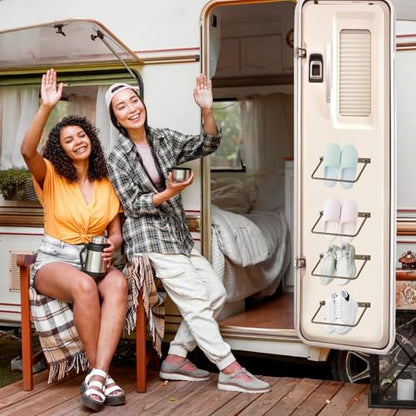 Foldable RV Shoe Rack 4 Pack,Aluminum Wall Mounted Shoes Rack,Camper Shoe Organizer, Efficient Holder and Storage Rack for Various Shoes, Door Shoe Hangers,Travel Storage Rack