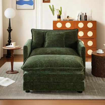 SoarFlash Chenille Sectional Sofa, Comfy Modular Single Sofa with Ottoman, Modern Recliner Deep Seat Sofa Set for Living Room,Green - color: Green, size: 1 Seat+1 Ottoman