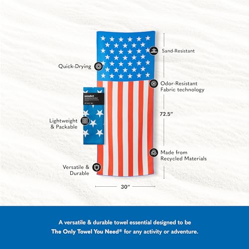 Nomadix Original Towel - Perfect for Beach, Pool, Travel, Camping, Yoga - Made with Recycled Materials - Super Absorbent - Sand Resistant - American Flag - 72.5x30 - color: American Flag