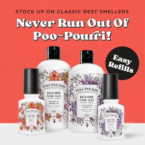 Poo-Pourri Before-You-Go Toilet Spray Refill, Tropical Hibiscus, 16 Fl Oz, Up to 800 Uses, Bathroom Odor Deodorizer with Essential Oils for Home or Work, Hibiscus, Apricot and Citrus Scent - size: 16 Fl Oz (Pack of 1)
