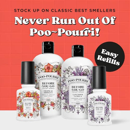 Poo-Pourri Before-You-Go Toilet Spray Refill, Tropical Hibiscus, 16 Fl Oz, Up to 800 Uses, Bathroom Odor Deodorizer with Essential Oils for Home or Work, Hibiscus, Apricot and Citrus Scent - size: 16 Fl Oz (Pack of 1)