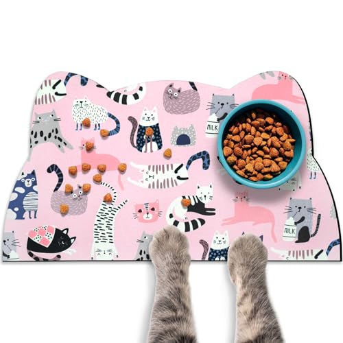 Cat Food Mats for Floor, Dog Water Bowl Mats Pet Feeding Absorbent Placemats for Food and Water Pink 23.6 * 13.7 inch - color: Light Pink, size: Medium