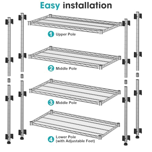 Heavy Duty Storage Rack Garage Shelving 4 Tier Metal Wire Shelving Unit Adjustable Wire Rack Storage Shelves 2200LBS Organizer Standing Metal Shelf for Warehouse Laundry Basement 14"Dx36"Wx59.05"H - size: 4-Tier-Silver[13.98"D x 36"W x 59.05"H]