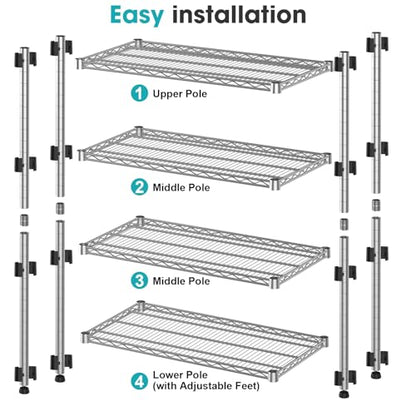 Heavy Duty Storage Rack Garage Shelving 4 Tier Metal Wire Shelving Unit Adjustable Wire Rack Storage Shelves 2200LBS Organizer Standing Metal Shelf for Warehouse Laundry Basement 14"Dx36"Wx59.05"H - size: 4-Tier-Silver[13.98"D x 36"W x 59.05"H]